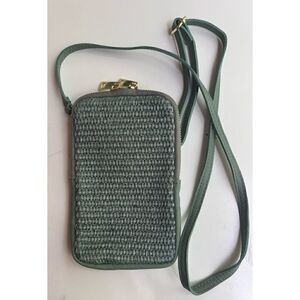 Roberta Rossi Rattan/ Leather Phone Crossbody Small Bag in Sage